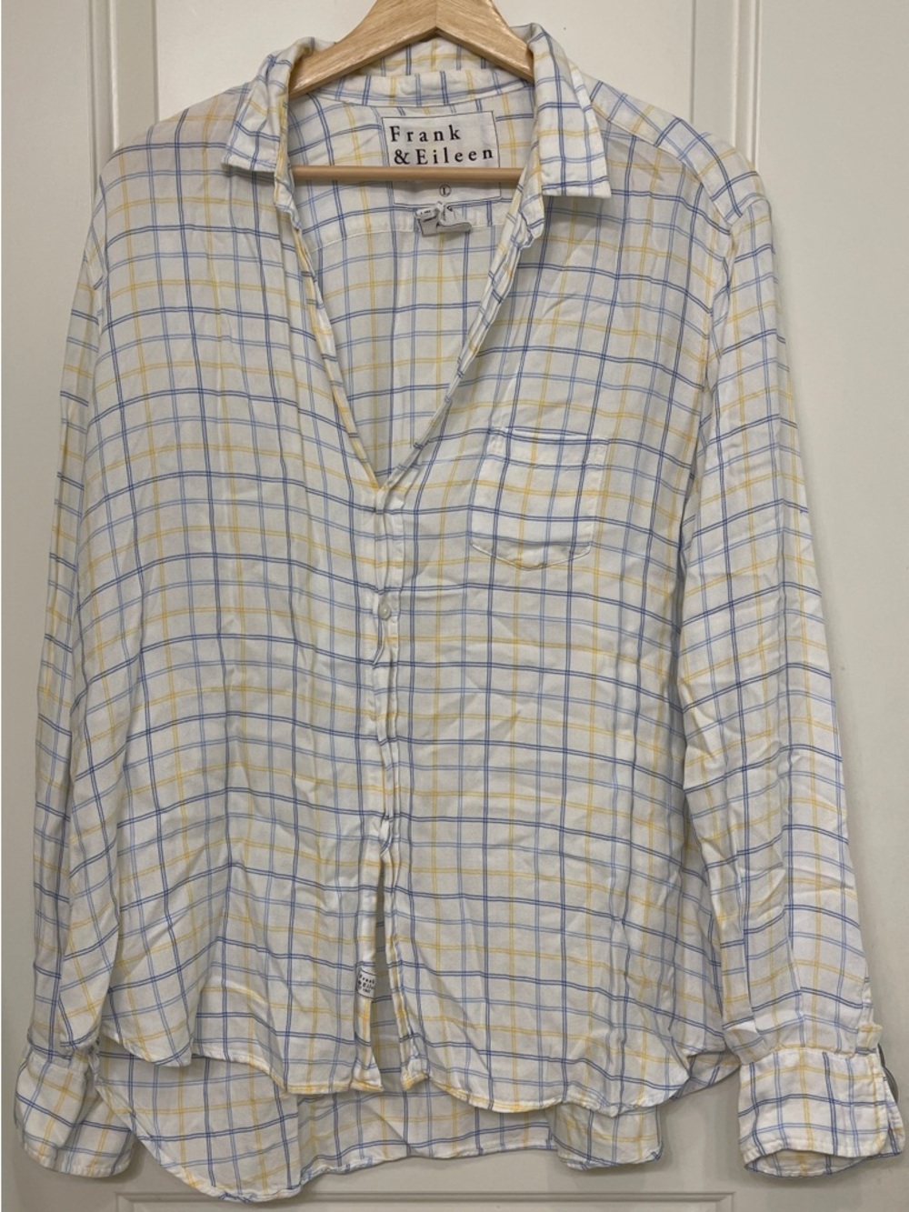 Frank & Eileen White Button-Down Shirt with Blue and Yellow Plaid